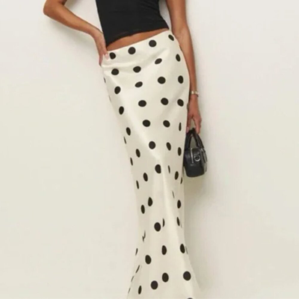 Reformation Black and White Bella Pluto Dot Maxi Skirt - Size L